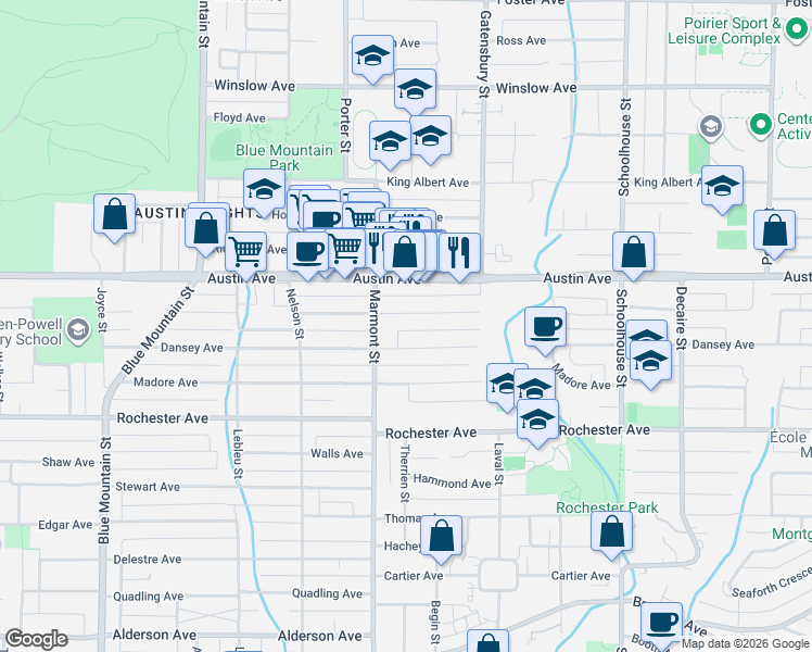 map of restaurants, bars, coffee shops, grocery stores, and more near Charland Avenue in Coquitlam