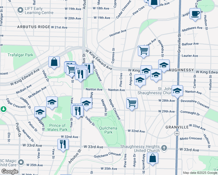 map of restaurants, bars, coffee shops, grocery stores, and more near 1949 Nanton Avenue in Vancouver
