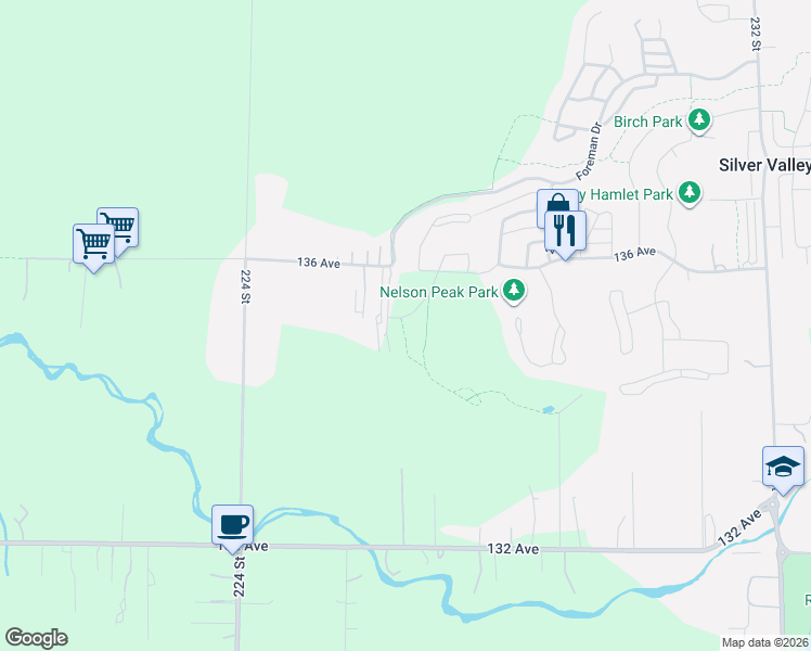 map of restaurants, bars, coffee shops, grocery stores, and more near 22594 136 Avenue in Maple Ridge