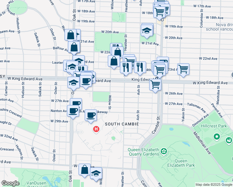 map of restaurants, bars, coffee shops, grocery stores, and more near 756 West 26th Avenue in Vancouver