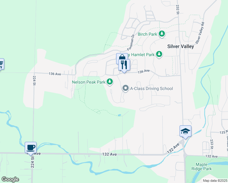 map of restaurants, bars, coffee shops, grocery stores, and more near 22808 Nelson Court in Maple Ridge