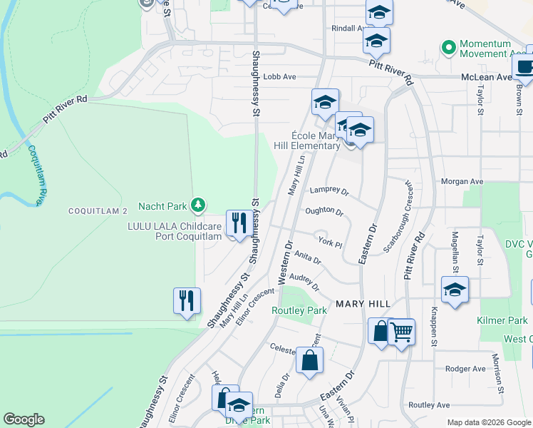 map of restaurants, bars, coffee shops, grocery stores, and more near 2268 Nacht Avenue in Port Coquitlam