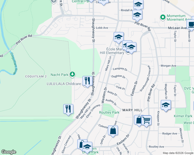 map of restaurants, bars, coffee shops, grocery stores, and more near 2268 Nacht Avenue in Port Coquitlam