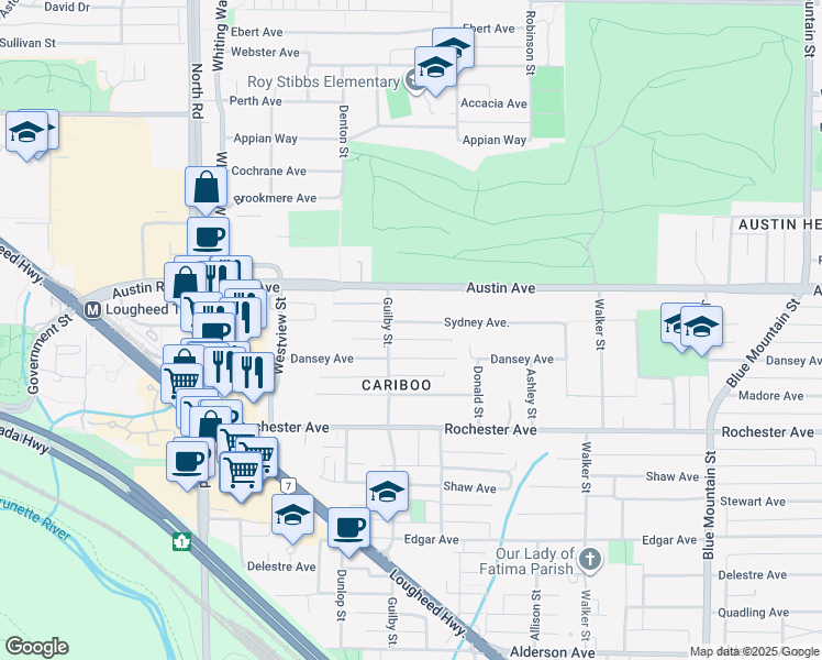 map of restaurants, bars, coffee shops, grocery stores, and more near 630 Sydney Avenue in Coquitlam
