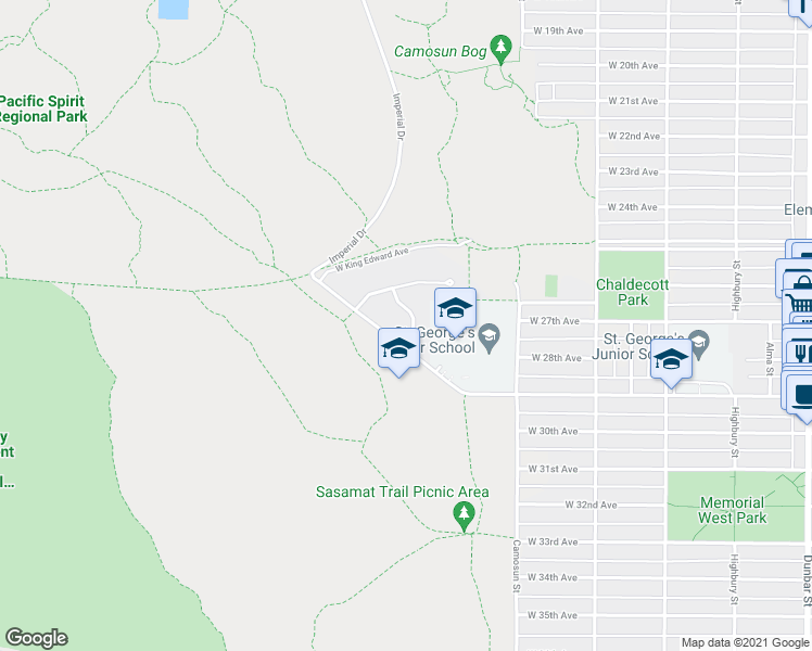 map of restaurants, bars, coffee shops, grocery stores, and more near 4333 Kevin Place in Vancouver