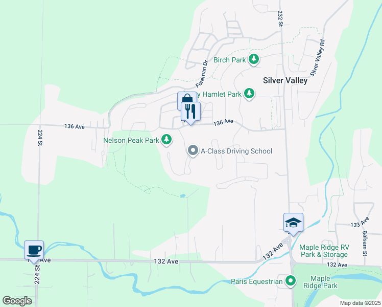 map of restaurants, bars, coffee shops, grocery stores, and more near 13542 Nelson Peak Drive in Maple Ridge