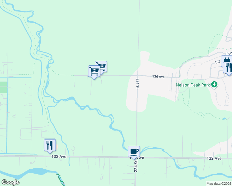map of restaurants, bars, coffee shops, grocery stores, and more near 13473 224 Street in Maple Ridge