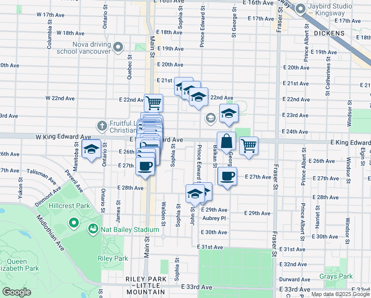 map of restaurants, bars, coffee shops, grocery stores, and more near Webber Avenue in Vancouver