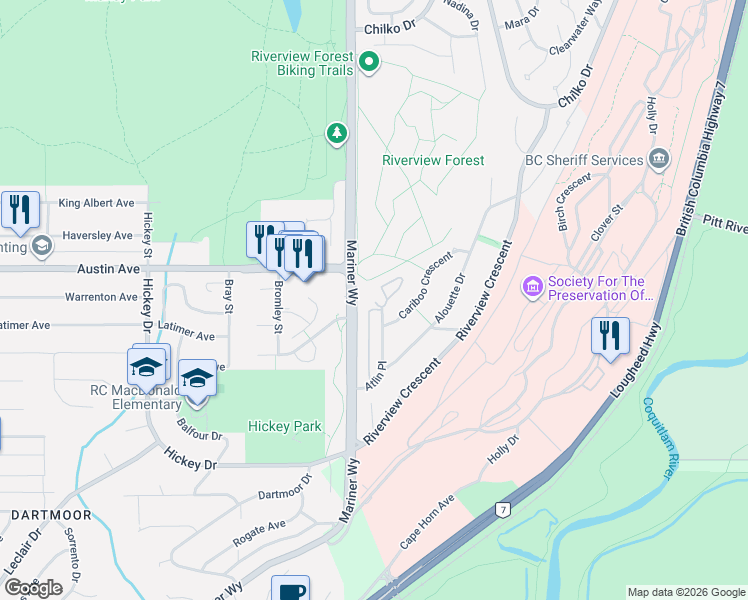 map of restaurants, bars, coffee shops, grocery stores, and more near in Coquitlam