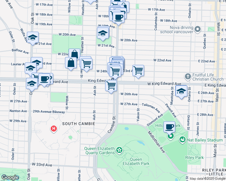 map of restaurants, bars, coffee shops, grocery stores, and more near 4183 Cambie Street in Vancouver
