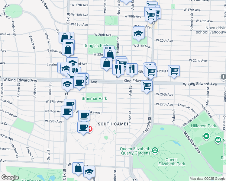 map of restaurants, bars, coffee shops, grocery stores, and more near 721 West 26th Avenue in Vancouver