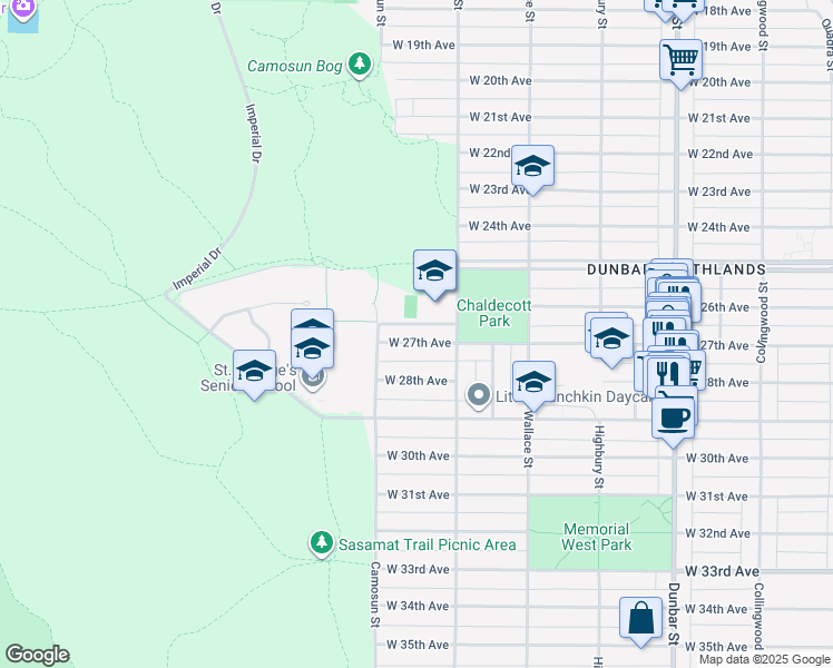 map of restaurants, bars, coffee shops, grocery stores, and more near 4049 West 27th Avenue in Vancouver
