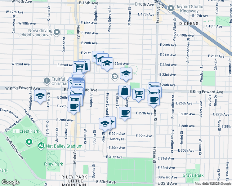 map of restaurants, bars, coffee shops, grocery stores, and more near 4111 Balkan Street in Vancouver