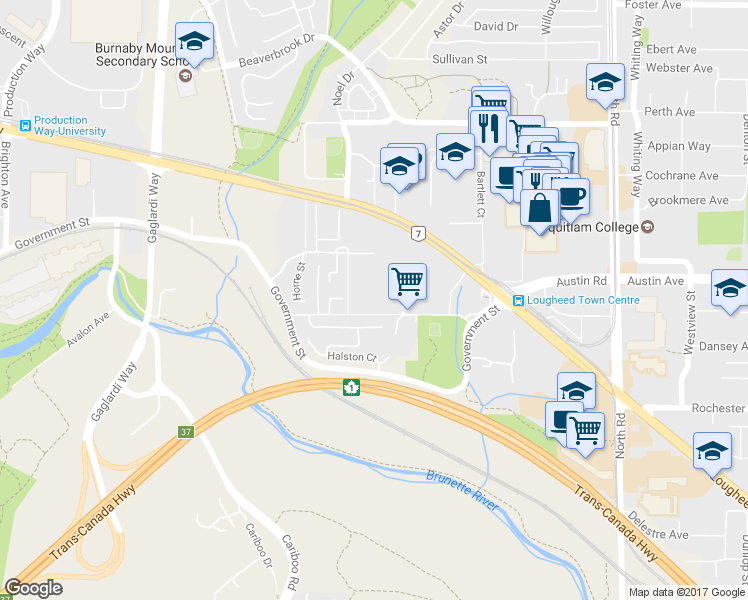 map of restaurants, bars, coffee shops, grocery stores, and more near 9215-9245 Sandlewood Crescent in Burnaby