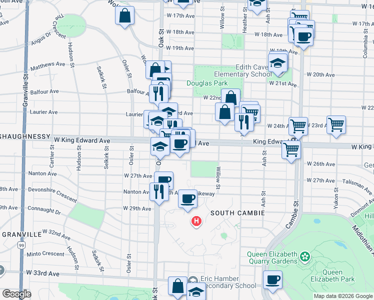 map of restaurants, bars, coffee shops, grocery stores, and more near 891 West 26th Avenue in Vancouver