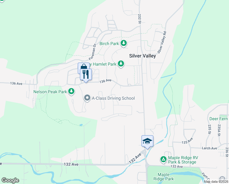 map of restaurants, bars, coffee shops, grocery stores, and more near 13560 230B Street in Maple Ridge
