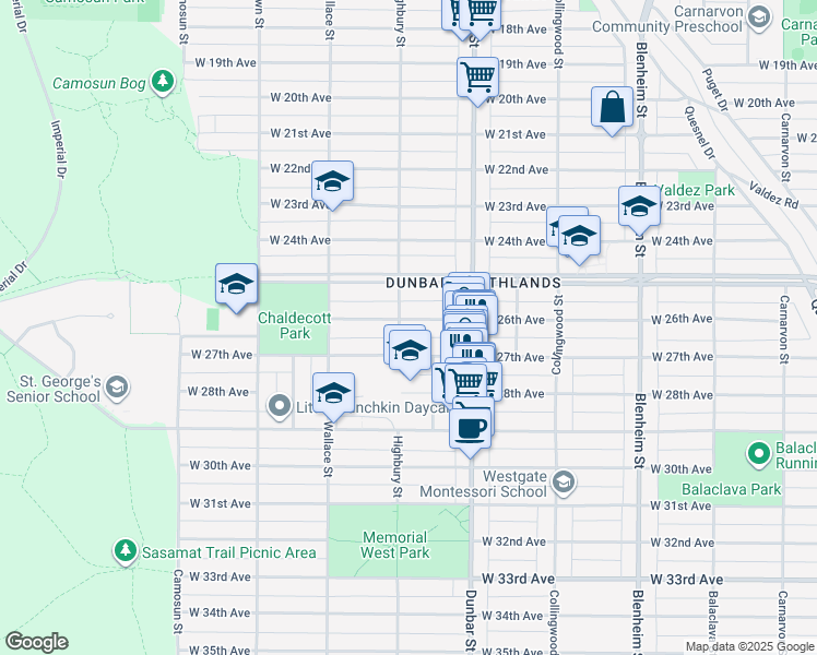 map of restaurants, bars, coffee shops, grocery stores, and more near 3782 West 26th Avenue in Vancouver