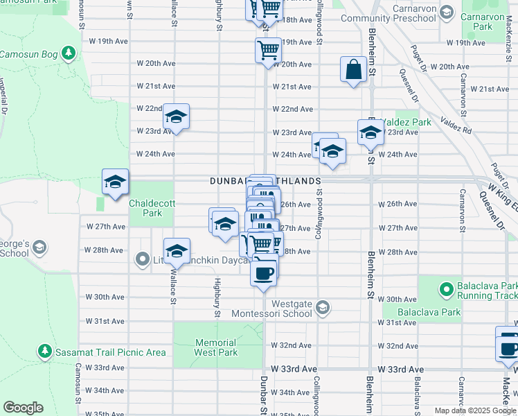 map of restaurants, bars, coffee shops, grocery stores, and more near in Vancouver