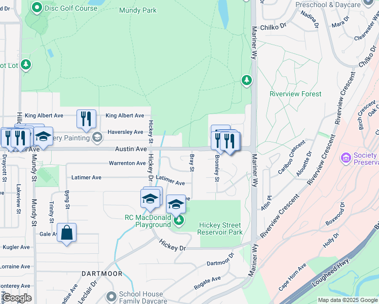 map of restaurants, bars, coffee shops, grocery stores, and more near 2590 Austin Avenue in Coquitlam