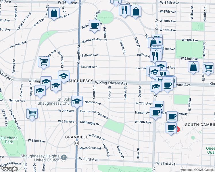 map of restaurants, bars, coffee shops, grocery stores, and more near in Vancouver