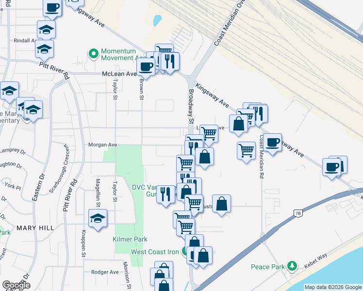 map of restaurants, bars, coffee shops, grocery stores, and more near Morgan Avenue in Port Coquitlam