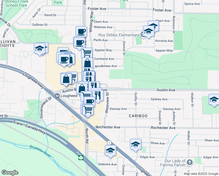 map of restaurants, bars, coffee shops, grocery stores, and more near in Coquitlam