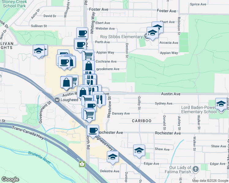 map of restaurants, bars, coffee shops, grocery stores, and more near in Coquitlam