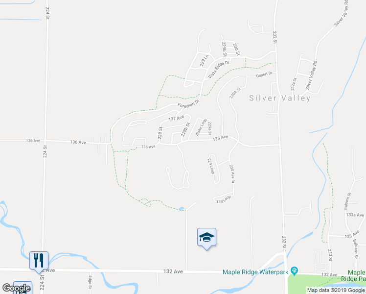 map of restaurants, bars, coffee shops, grocery stores, and more near 22850 136 Avenue in Maple Ridge