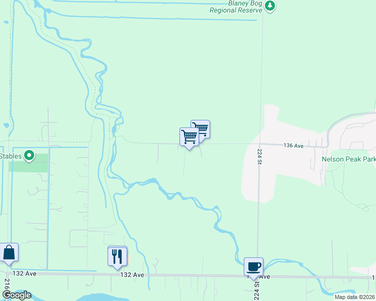 map of restaurants, bars, coffee shops, grocery stores, and more near 22050 136 Avenue in Maple Ridge