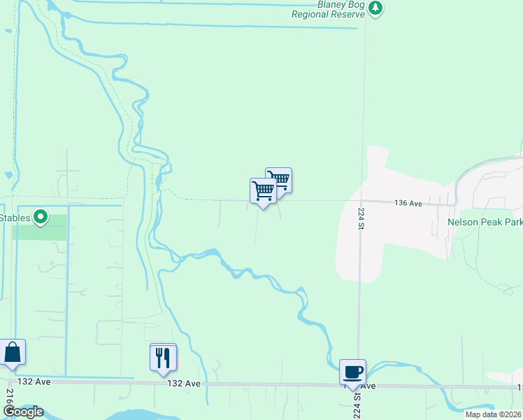 map of restaurants, bars, coffee shops, grocery stores, and more near 22050 136 Avenue in Maple Ridge