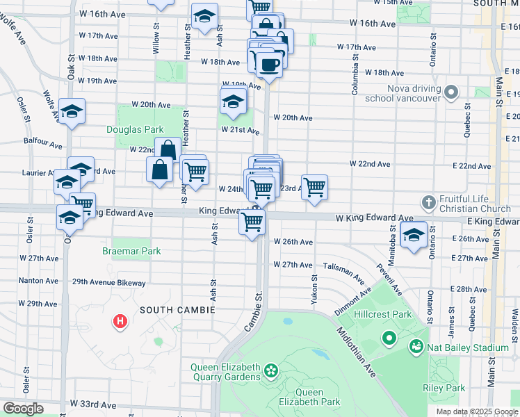 map of restaurants, bars, coffee shops, grocery stores, and more near 4083 Cambie Street in Vancouver