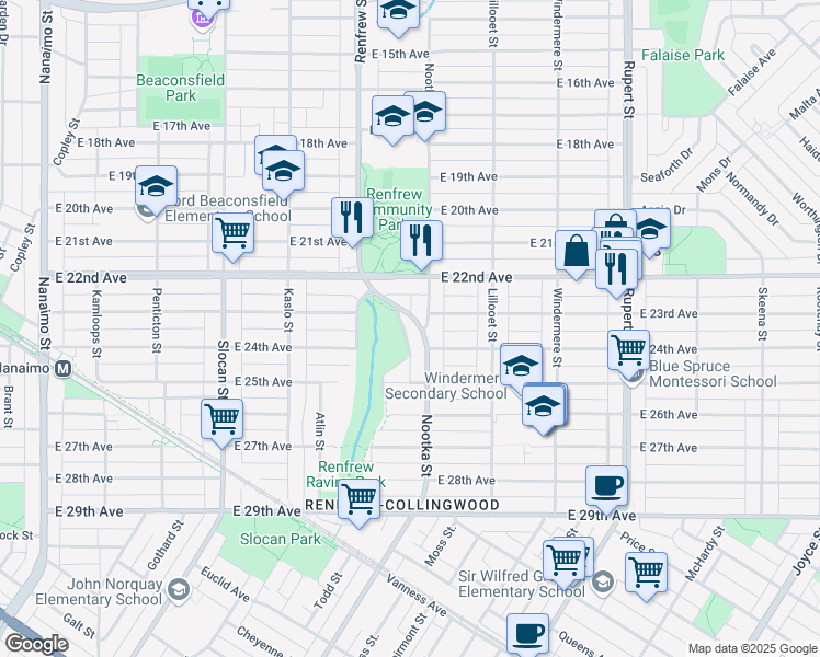 map of restaurants, bars, coffee shops, grocery stores, and more near 3955 Boyd Diversion in Vancouver