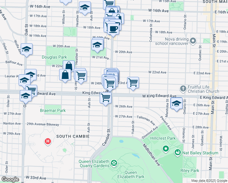 map of restaurants, bars, coffee shops, grocery stores, and more near 4088 Cambie Street in Vancouver