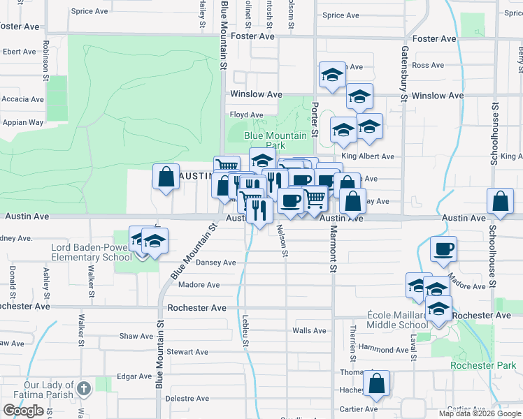map of restaurants, bars, coffee shops, grocery stores, and more near 1015 Austin Avenue in Coquitlam