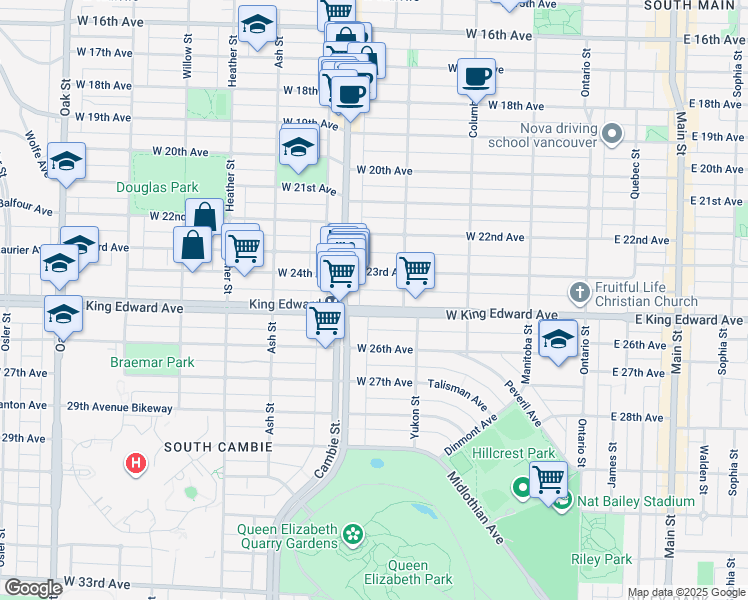 map of restaurants, bars, coffee shops, grocery stores, and more near in Vancouver