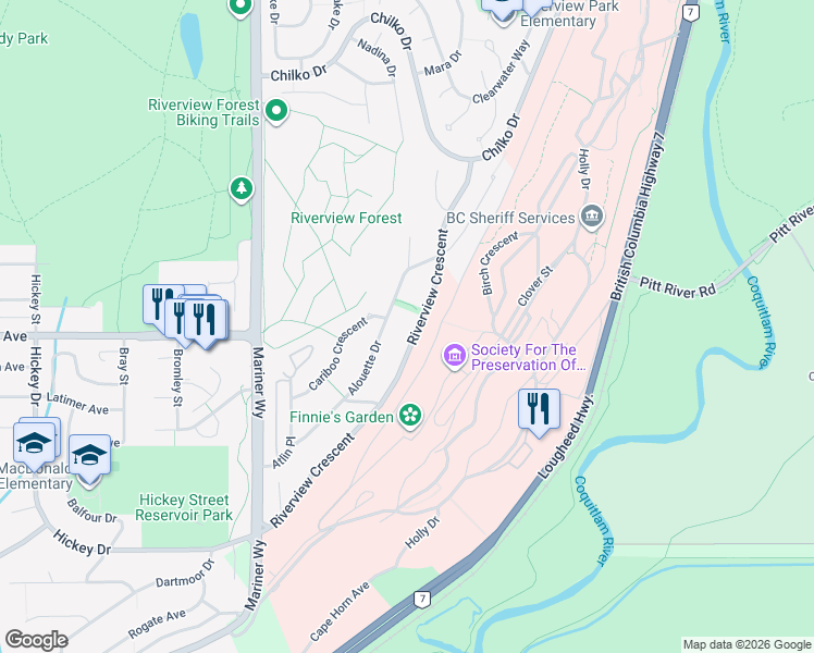 map of restaurants, bars, coffee shops, grocery stores, and more near in Coquitlam