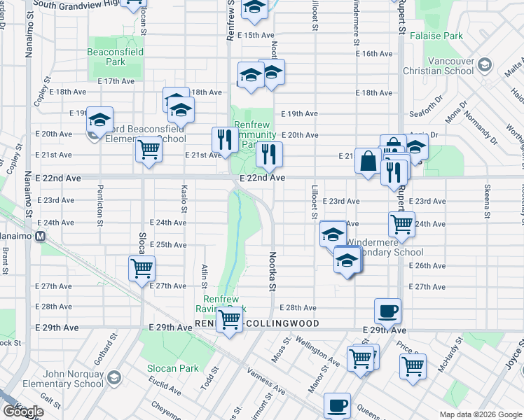 map of restaurants, bars, coffee shops, grocery stores, and more near 3955 Boyd Diversion in Vancouver