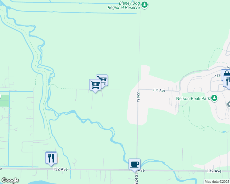 map of restaurants, bars, coffee shops, grocery stores, and more near 22288 136 Avenue in Maple Ridge