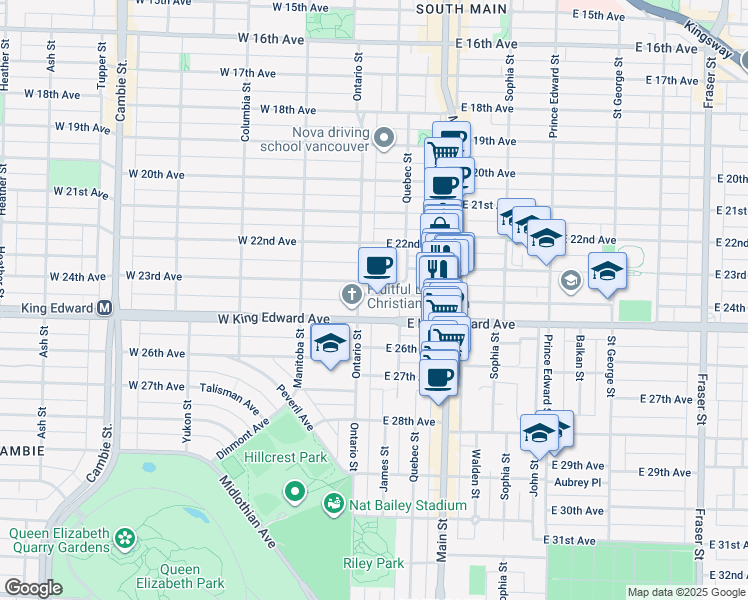 map of restaurants, bars, coffee shops, grocery stores, and more near in Vancouver