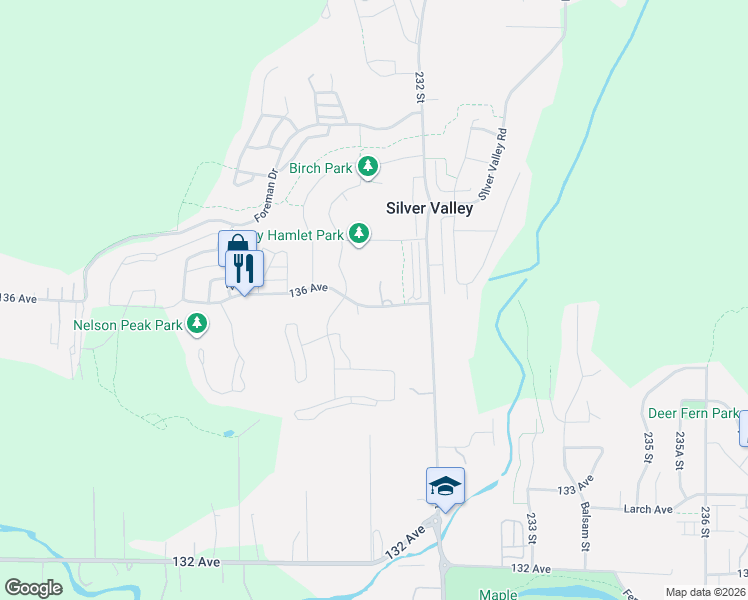 map of restaurants, bars, coffee shops, grocery stores, and more near 23103 136 Avenue in Maple Ridge