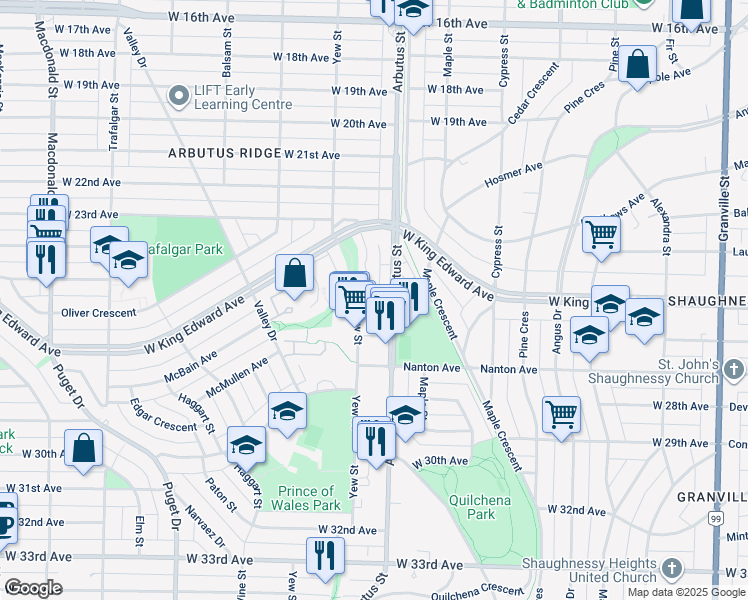 map of restaurants, bars, coffee shops, grocery stores, and more near 4548 West 10th Avenue in Vancouver