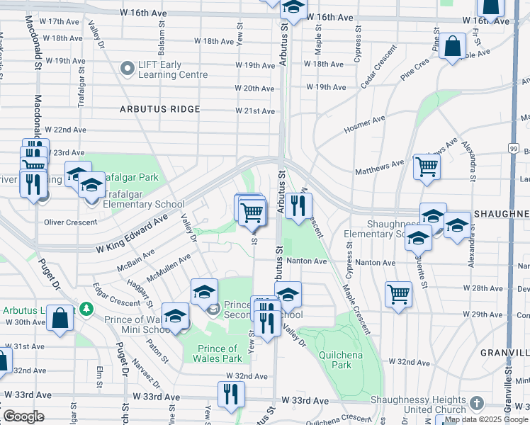 map of restaurants, bars, coffee shops, grocery stores, and more near 2140 Briar Avenue in Vancouver