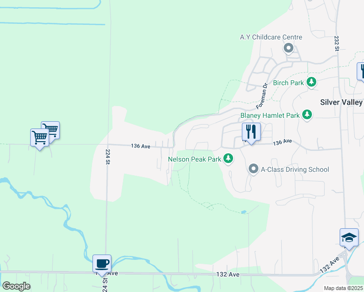 map of restaurants, bars, coffee shops, grocery stores, and more near 13605 Mckercher Drive in Maple Ridge