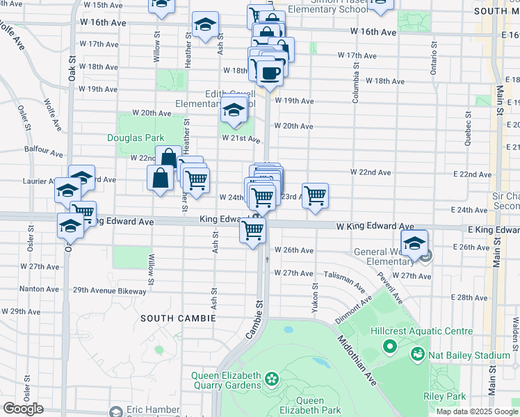 map of restaurants, bars, coffee shops, grocery stores, and more near 4037 Cambie Street in Vancouver