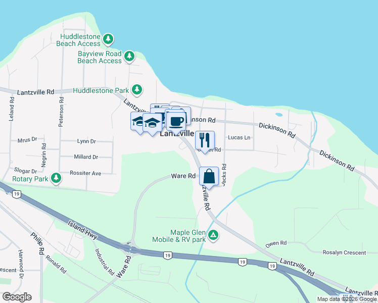 map of restaurants, bars, coffee shops, grocery stores, and more near 7161 Lantzville Road in Lantzville