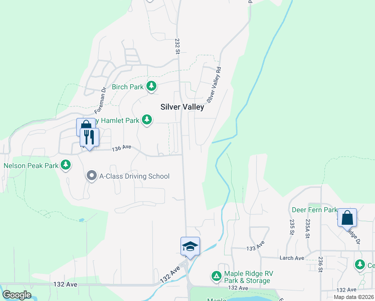 map of restaurants, bars, coffee shops, grocery stores, and more near 13610 232 Street in Maple Ridge