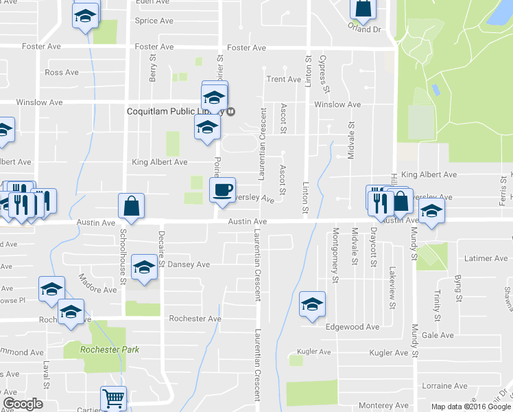 map of restaurants, bars, coffee shops, grocery stores, and more near 514 Laurentian Crescent in Coquitlam