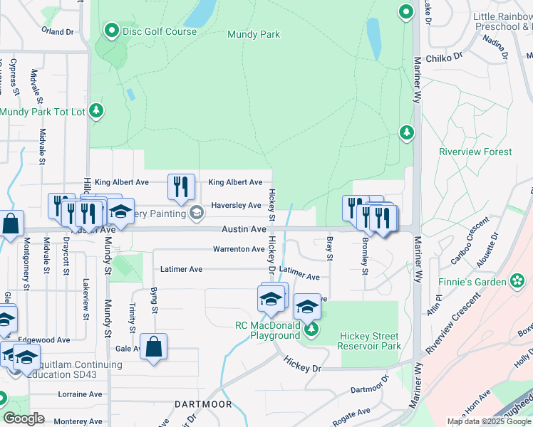 map of restaurants, bars, coffee shops, grocery stores, and more near 508 Hickey Street in Coquitlam
