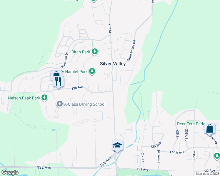map of restaurants, bars, coffee shops, grocery stores, and more near 23183 136 Avenue in Maple Ridge