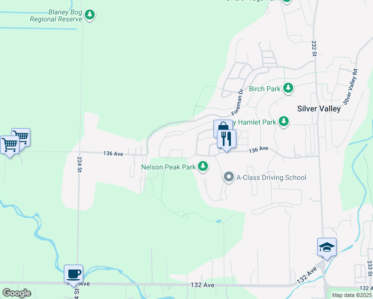 map of restaurants, bars, coffee shops, grocery stores, and more near 13620 227B Street in Maple Ridge